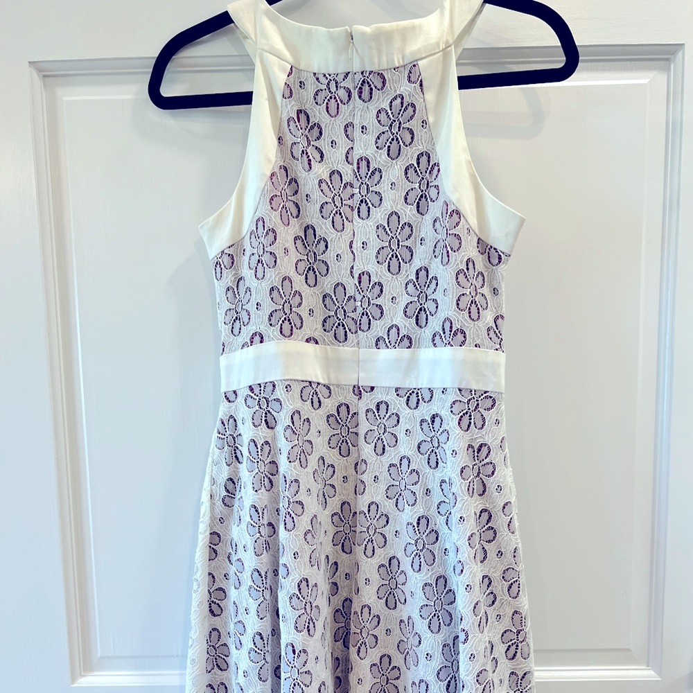 Chetta B floral linen & magenta lined dress